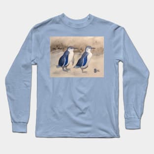 Blue penguins along the coastline Long Sleeve T-Shirt